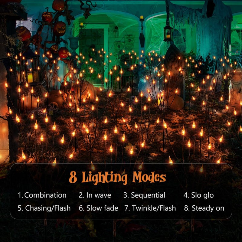 BRIZLER Halloween Pathway Lights, 7.54ft 3 Pack Candle Flame Orange Lights Outdoor with Timer, Battery Powered Halloween Light Waterproof Spooky Path Light for Path Yard Walkway Garden Thanksgiving - Image 2